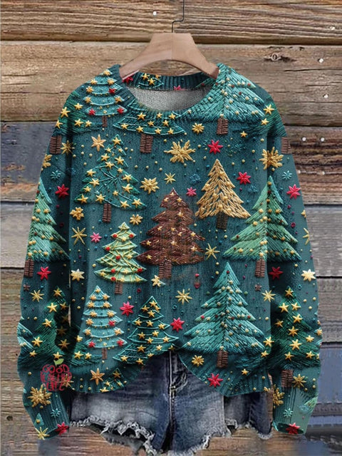 Christmas Gift Christmas Tree Art Print Knit Pullover Sweater