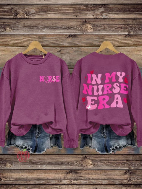 In My Nurse Era Teacher Print Casual Long Sleeve Sweatshirt