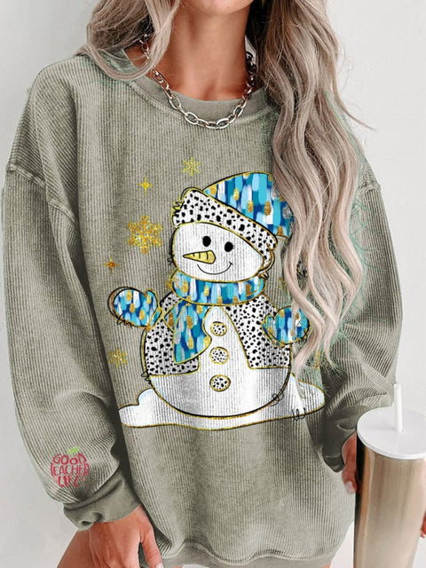 Colorful Glitter Christmas Snowman Print Women's Casual Sweatshirt