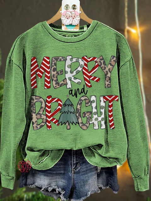 Christmas merry and bright leopard Casual  Sweatshirt