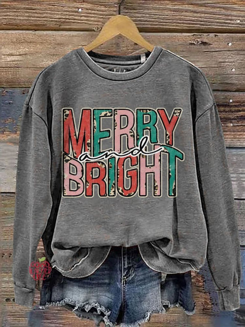 Christmas Merry Bright Retro Printed Casual Sweatshirt