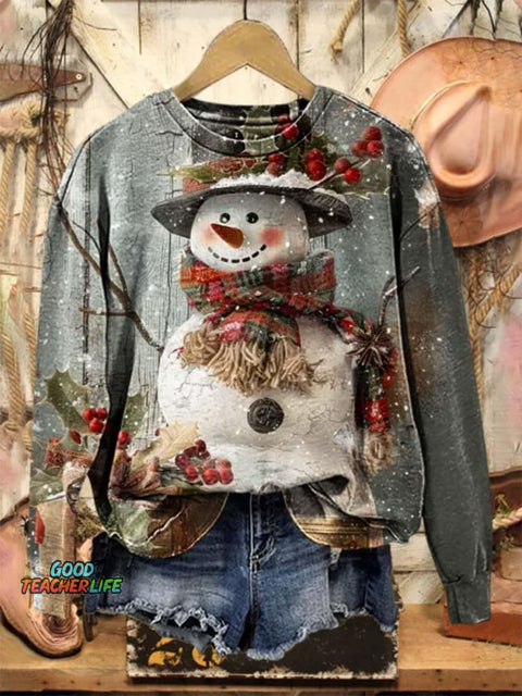 Lovely Christmas Snowman Art Print Casual Sweatshirt