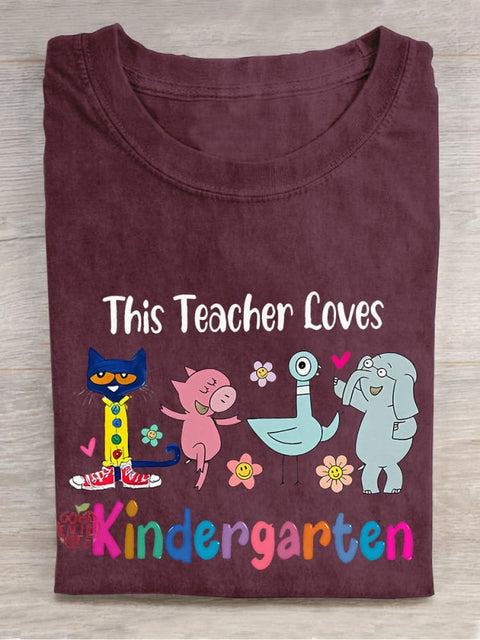 This Teacher Loves Kindergarten Teacher Casual Print T-shirt