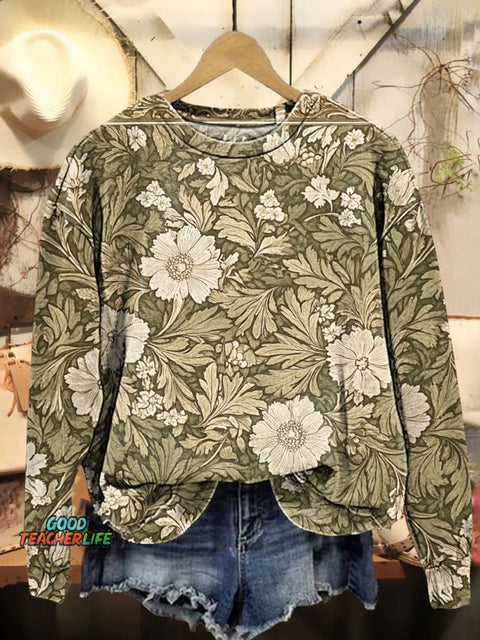 Retro Floral Pattern Casual Sweatshirt
