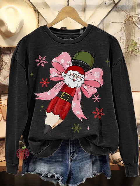 Coquette Christmas Pencil Teacher Merry Christmas Casual Sweatshirt