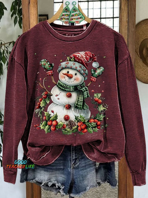 Christmas Snowman Casual Print Sweatshirt