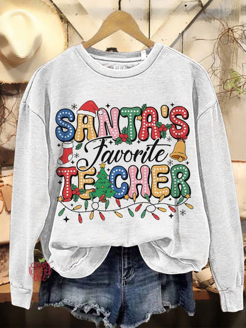 Santa's Favorite Teacher Merry Christmas Casual Sweatshirt