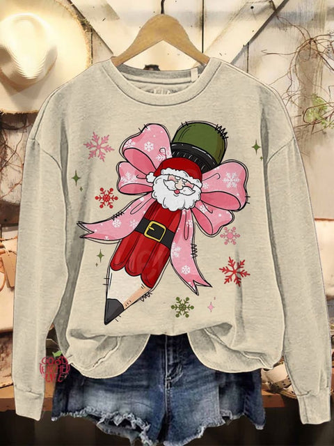 Coquette Christmas Pencil Teacher Merry Christmas Casual Sweatshirt