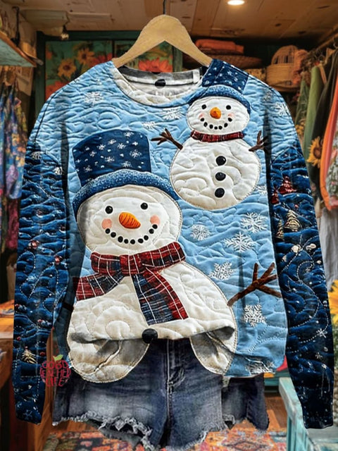 Women's Winter Snowman Texture Prints Casual Sweatshirt