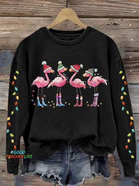 Lovely Christmas Flamingo Art Print Casual Sweatshirt