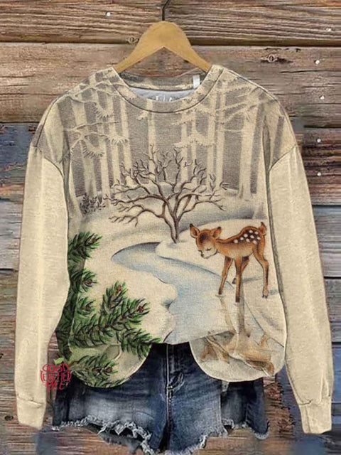 Women's Christmas Printed Crew Neck Sweatshirt