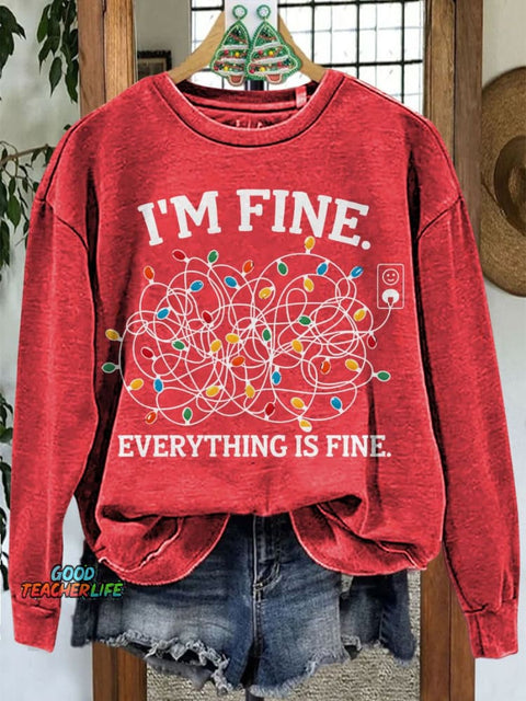 Merry Christmas I'm Fine Christmas Lights Casual Print Sweatshirt