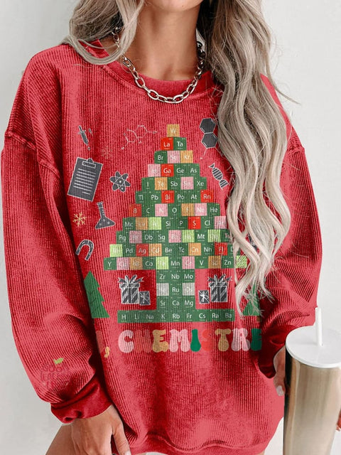 Christmas Oh Chemistree Funny Science Women's  Casual Print Corduroy Sweatshirt