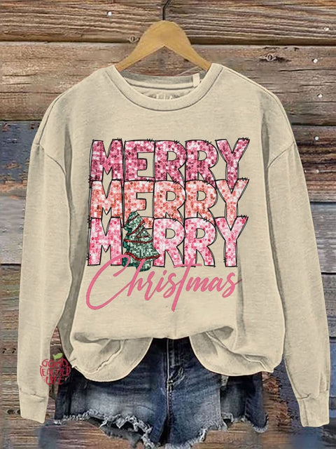 Merry Merry Merry Christmas Casual Print Sweatshirt