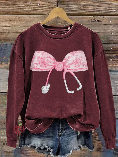 Pink Coquette Nurse Stethoscope Bow Casual  Sweatshirt