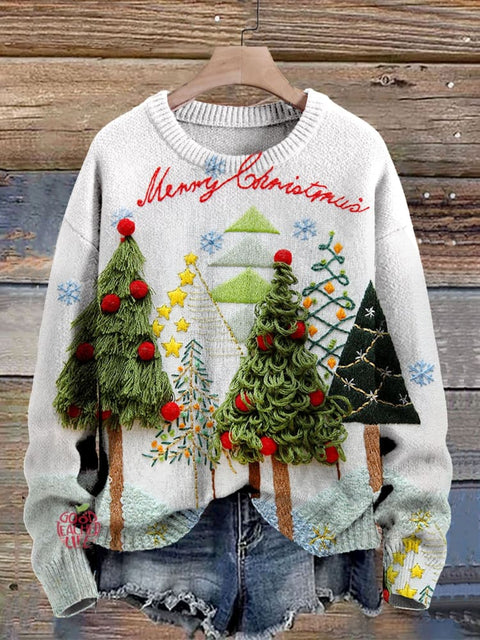 Merry Christmas Print Knit Pullover Sweater