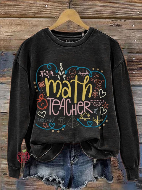 Math Teacher Casual Print Sweatshirt