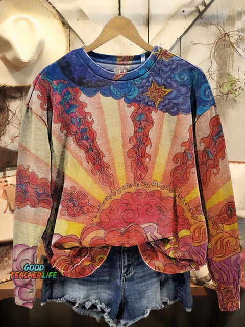 Retro Sun Art Casual Sweatshirt