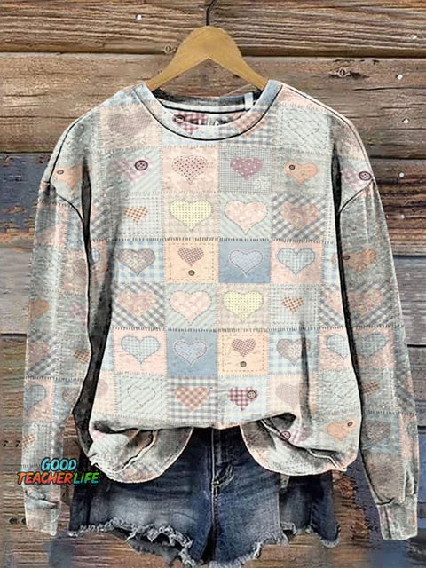 Fabric Heart Patchwork Decorative Pattern Casual Sweatshirt