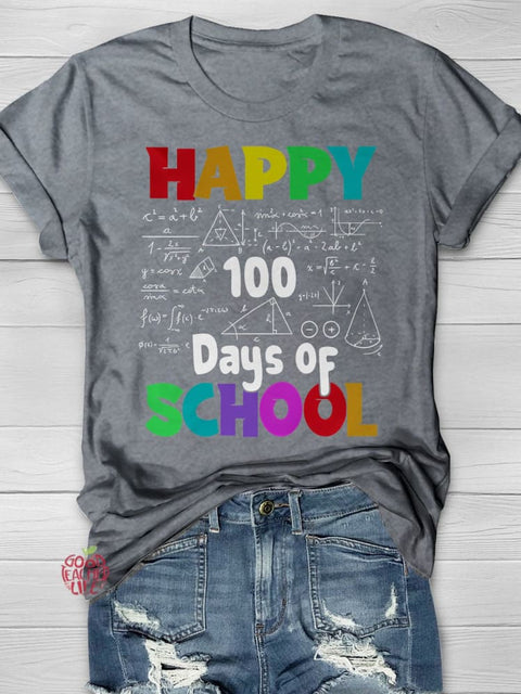 Math Formula Happy 100 Days of School Casual Print T-shirt