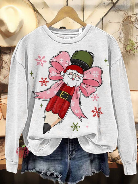 Coquette Christmas Pencil Teacher Merry Christmas Casual Sweatshirt