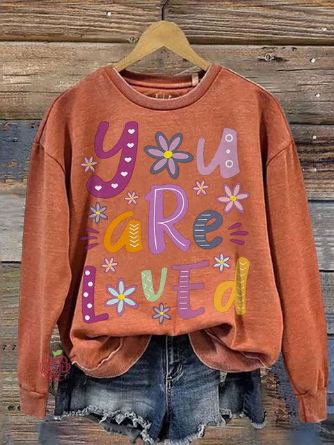 You Are Loved Teacher Casual Print Sweatshirt