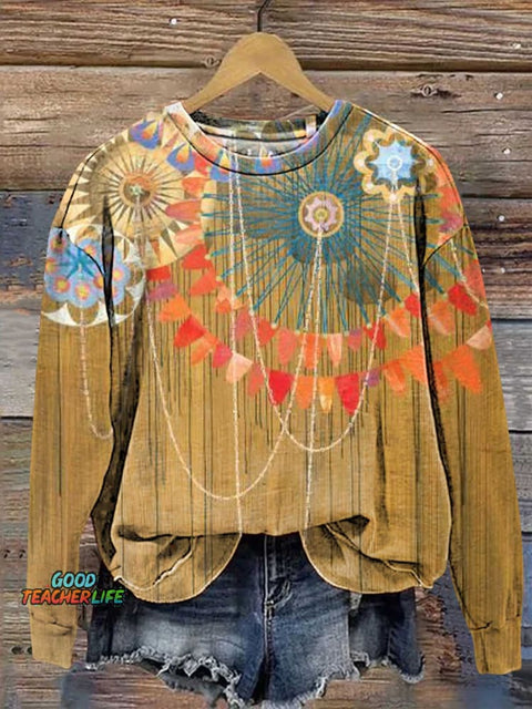 Retro Ethnic Totem Pattern Casual Sweatshirt