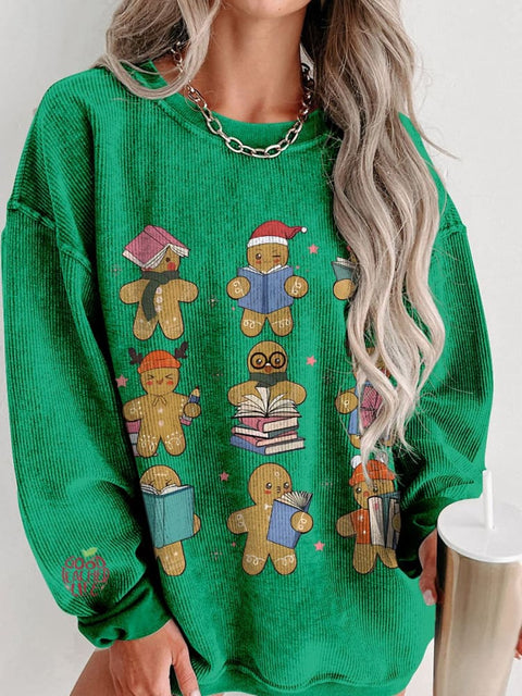 Christmas Teacher Gingerbread Women's  Casual Print Corduroy Sweatshirt