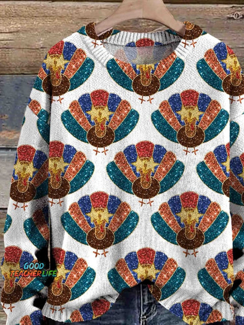 Thanksgiving Print Knit Pullover Sweater