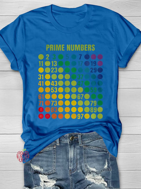 Rainbow Grid of Prime Numbers Casual Print T-shirt