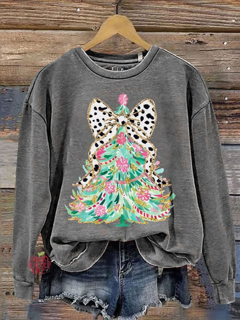 Coquette Colorful Glitter Christmas Tree Casual Print Sweatshirt