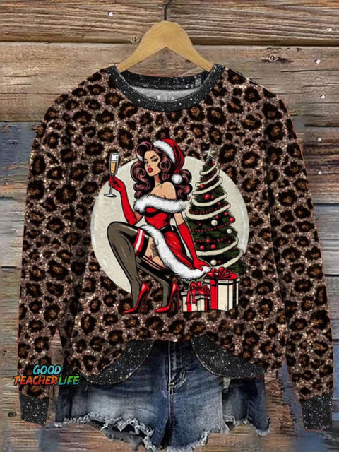 Hot Christmas Lady Graphic Printed Casual  Sweatshirt