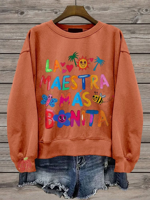 La Maestra Mas Bonita Casual Print Sweatshirt