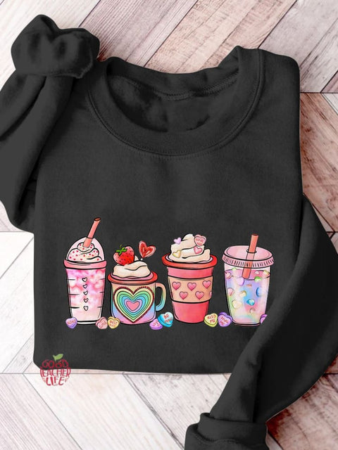 Valentine's Day Coffee Drinks Casual Print Sweatshirt