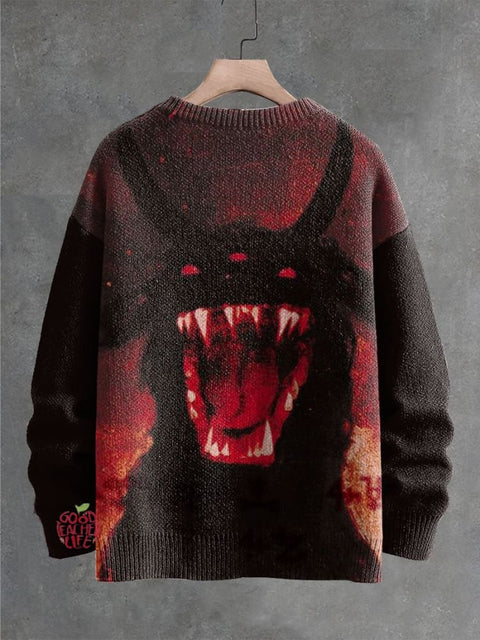 Bloody Scary Three-eyed Monster Decorative Pattern Knit Pullover Sweater