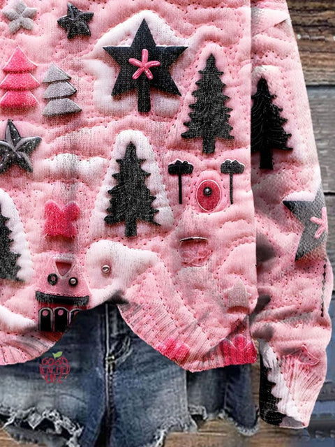 Christmas Tree Pink 3D Simulation Art Print Knit Pullover Sweater