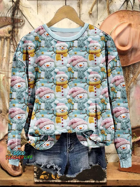 Lovely Christmas Snowman Art Print Casual Sweatshirt