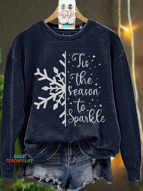 Christmas Tis The Season to Sparkle Snowflake Winter Casual  Sweatshirt