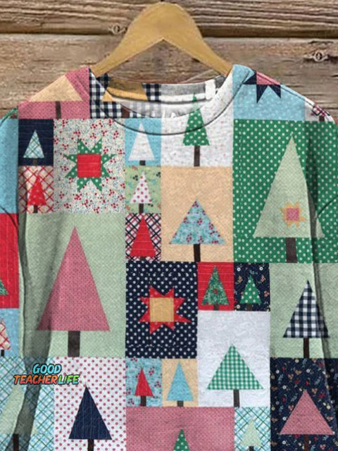 Christmas Tree Quilt Art Printed Casual Sweatshirt
