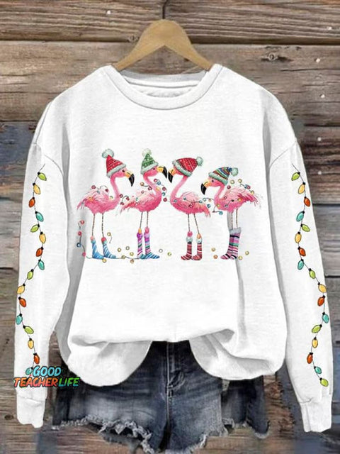 Lovely Christmas Flamingo Art Print Casual Sweatshirt