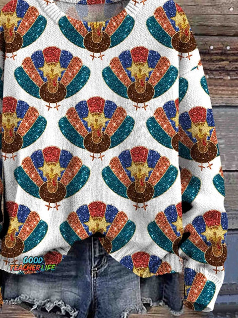 Thanksgiving Print Knit Pullover Sweater