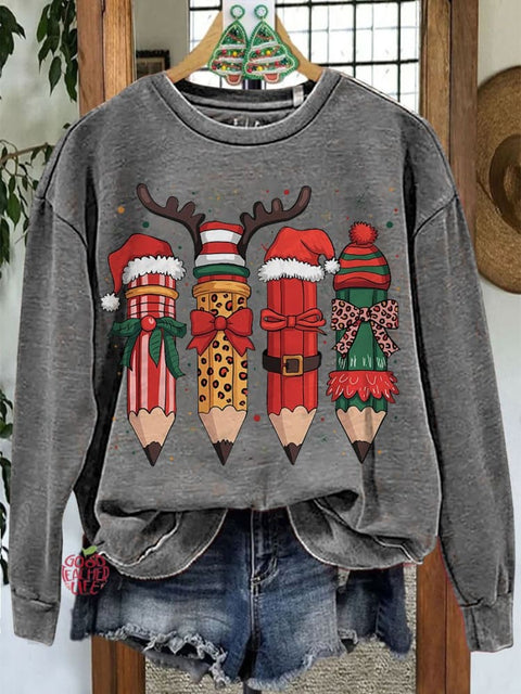 Teacher Pencil Christmas Coquette Casual Sweatshirt