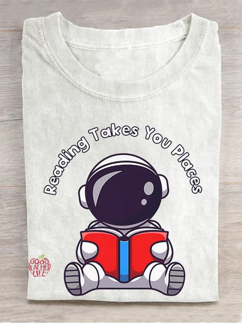 Reading Takes You Places Casual Print T-shirt