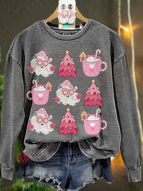 Retro Doodle Pink Christmas Casual Sweatshirt