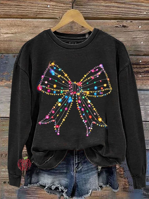 Christmas Lights Coquette Bow Casual Print Sweatshirt