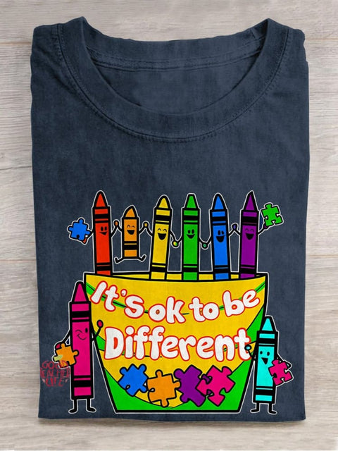 It's Ok To Be Different We're All Different Teacher Casual Print T-shirt