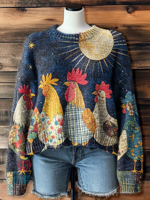 Chicken Art Print Casual Pullover Sweater