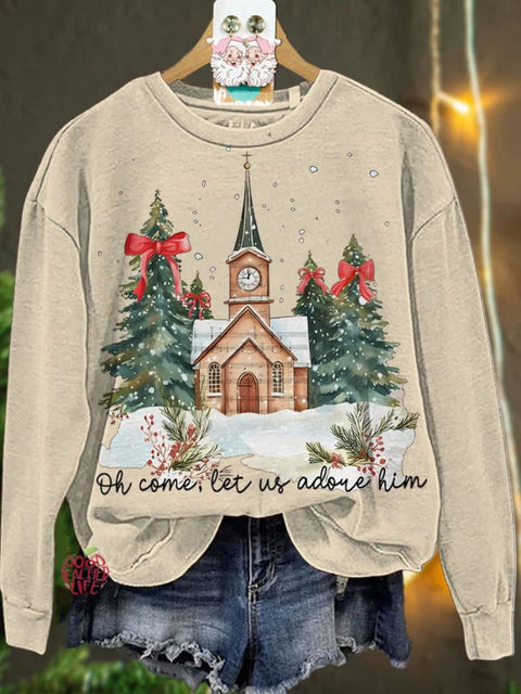 Christmas Oh Come Let Us Adore Him Jesus  Casual  Sweatshirt