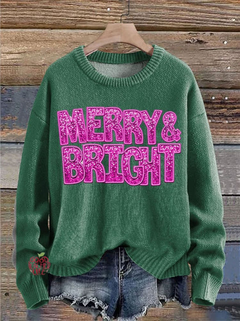 Christmas Merry&Bright Print Knit Pullover Sweater