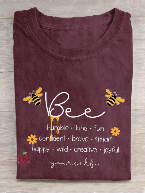 Bee Humble Kind Fun Teacher Casual Print T-shirt